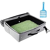 Litter Box with Lid Kitty Litter Box Cat Travel Litter Box with Sealed Dual Zippers&Carabiner 100% L