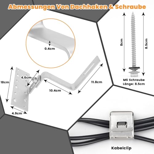 Solarmodul Halterung Ziegeldach Set Für 2 Module, Therlan Upgrade 200MM Aluprofil & Photovoltaik Dachhaken, Verstellbar Solar Halterung Anwendbar Solarmodule Dick 30-45mm, Solarpanel Halterung Set