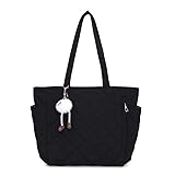 [MR&KB] トートバッグ キルティング 肩掛けバッグ レディース ふわふわ A4対応 軽量 撥水 ナイロン製 大容量 おしゃれバッグ 通勤バック (ブラック)