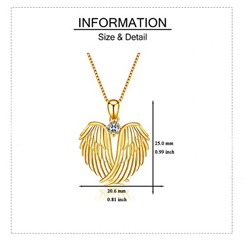 Image of YFN Angel Wings Necklace 925 Sterling Silver Guardian Angel Wings Pendant Necklace Birthstone Necklace for Women Girls Christmas Jewelry Gifts
