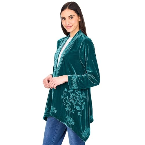 Image of The Lakeside Collection Women's Embroidered Velvet Open Front Cardigan