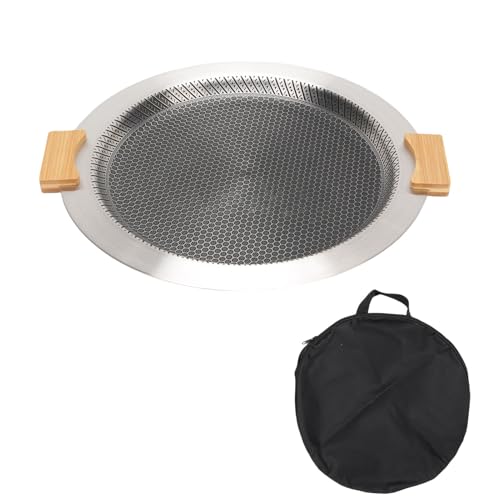 HUSHUI Bandeja de Parrilla de Barbacoa de Acero Inoxidable, Placa de Barbacoa Anti -palo con Manijas de Madera Desmontables para Generación de Calor Rápido Al Aire