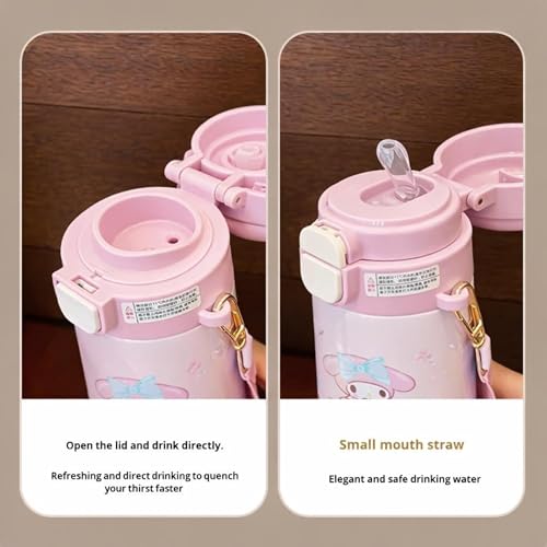 Image of Kids Premium Water Bottle with Straw & Spout | Stainless Steel Water Bottle & Leak-Proof Flip Lid | Portable & Durable Design for School & Travel (480ml) (Pink)