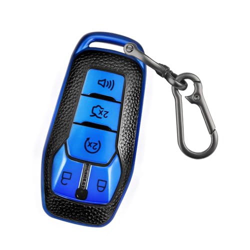 QBUC Key Fob Cover for Ford 2013-2018 Explorer F150 Lincoln MKC Fusion Mustang Edge 5 Buttons Smart Key (Blue, Series 1)