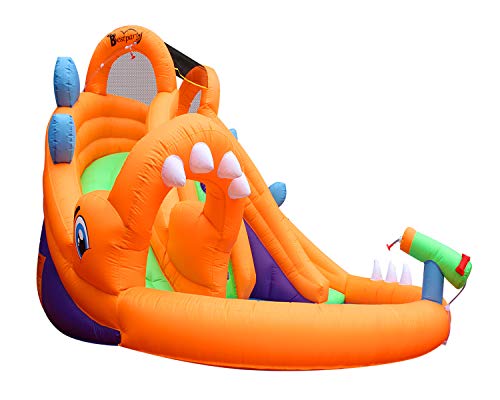 RETRO JUMP Dinosaur Inflatable Bouncer with Blower Dual Slides Water Park Climbing Wall & Splash Pool - Thumbnail 3