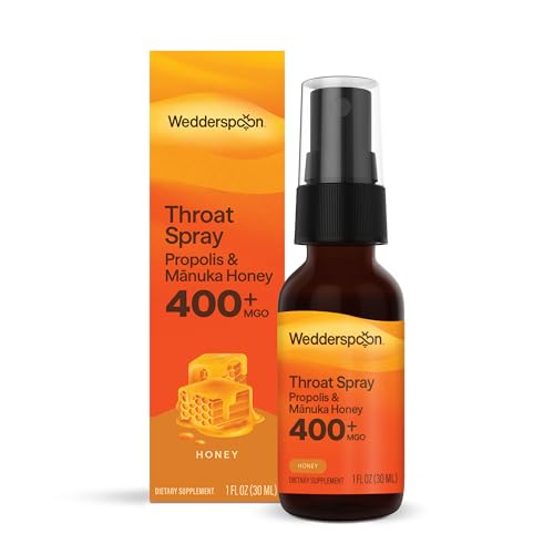 Wedderspoon Propolis & Manuka Honey Throat Spray, Original Honey, 1 fl oz | Sore Throat Relief & Immune Support | Natural Soothing Wellness