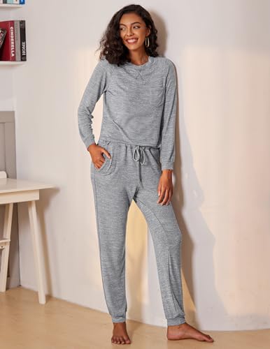 Ekouaer Womens Pajamas Set Long Sleeve Loungewear Soft Lounge Set Joggers with Pockets2