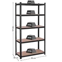 SONGMICS Schwerlastregal, Kellerregal, Lagerregal, 40 x 90 x 180 cm, Regal mit Stahlgestell, bis 875 kg belastbar, 5 verstellbare Ablagen, schwarz GLR040B01 – Ansicht 3