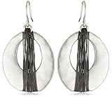 Kenneth Cole New York Silver-Tone and Hematite-Color Wire Wrapped Oval Hoop Drop Earrings