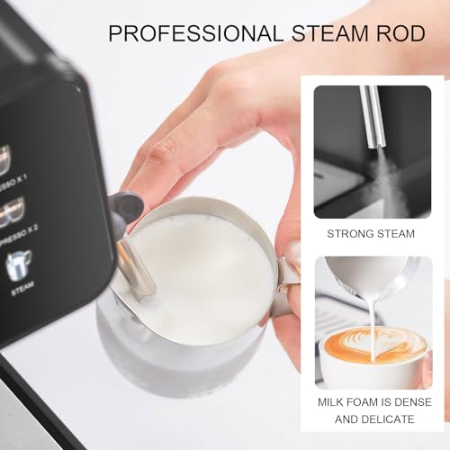 Fockety Espressomaschine, Halbautomatische 20-Bar-Kaffeemaschine für Latte und Cappuccino, Professionelle 1050-W-Kaffeemaschine mit Milchaufschäumer und Touchscreen für Zuhause (EU-Stecker (220-240