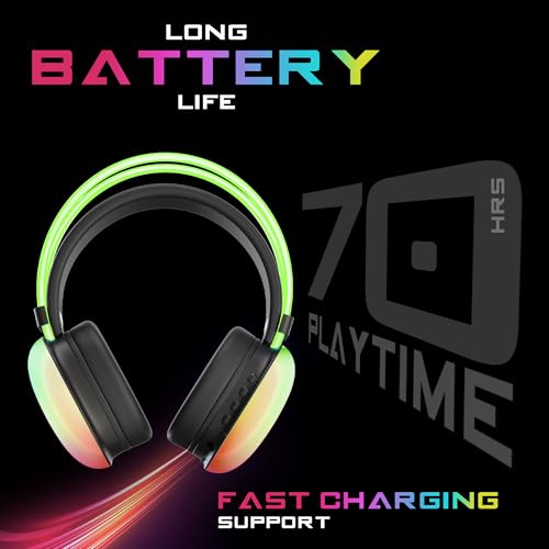 Image of truke BTG Thunder Over the Ear Gaming Headphone with 70H of Playtime, 40mm Titanium Drivers, Dual Pairing Headset, Gaming Mode (40ms Latency) with RGB LEDs, Detachable Mic, BT 5.4-Black