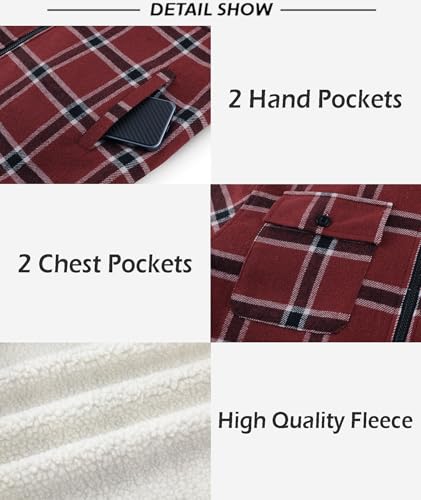 Image of SCODI Men's Flannel Shirt Jacket Fleece Sherpa Lined Plaid Zip Up Hoodies | Machine Wash, 4 Pockets, Big and Tall, Vintage, Classic, Stylish, Casual, Heavyweight Sweatshirt, Winter Outwear, Warm Coat