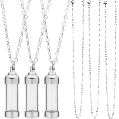 SUNNYCLUE 1 Box DIY 5 Sets Vial Necklace Making Kit Glass Vial Pendant Screw Bottle Caps Small Wish Bottle Hourglass Memorial Keepsake Cremation Ashes Holder Memory Container for Jewellery Making Kits