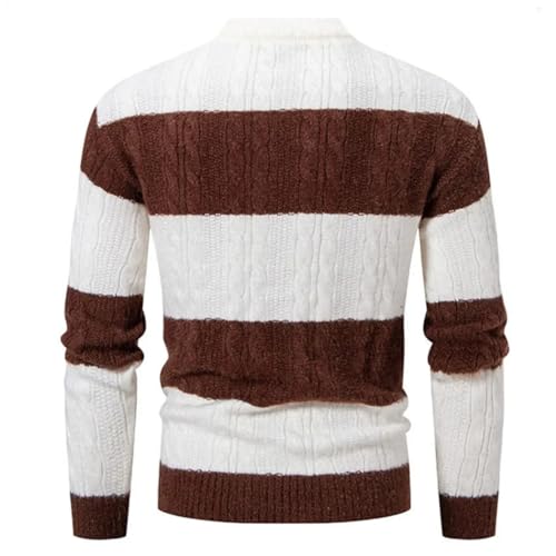 Men’s Patchwork Mock Neck Knit Sweater Fashion Striped Pullover Winter Casual Warm Jumper4