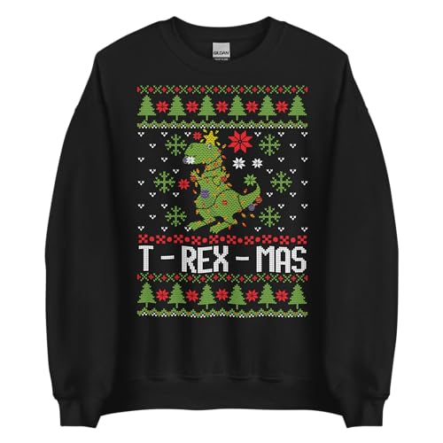 TheFunnyShirtCompany T-Rex-Mas - Funny T-Rex Dinosaur Ugly Christmas Sweater Women And Men Holiday Unisex Crewneck Sweatshirt