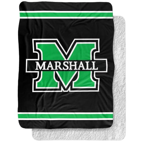 Marshall Univ Blanket, 60"x80" Primary Logo Stripes Sherpa Super Soft Throw