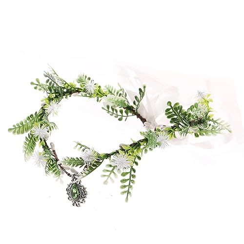 Bubbmi Elf Costume Flower Crown Headband with Pendant, Woodland Forest Crown Fairy Goddess Tiara, Festival Party Headpiece for Women