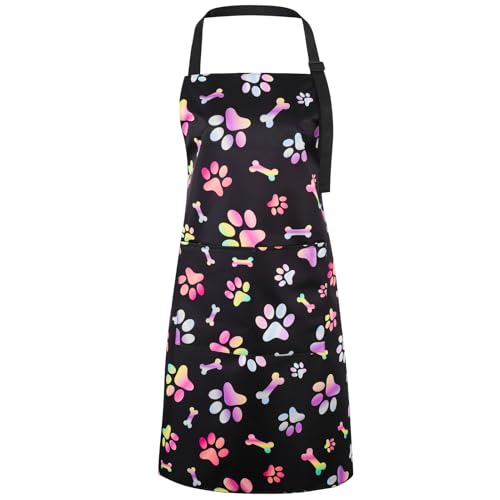 saerryor Funny Apron for Women with Pockets Adjustable Waterproof Colorful Paw Chef Apron for Pet Washing Smocks Home Kitchen Cooking Baking Gardening Manicurist Technician BBQ