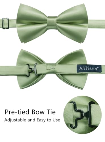 Image of Solid Color Bow Ties for Men Silk Pre-tied Tuxedo Bowtie Set 4PCS | Pre-tied in 3 seconds,adjustable 4PCS bow tie and pocket square cufflinks lapel pin set,wedding,formal,party,prom,graduation