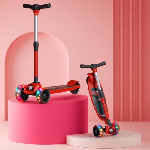 Storio Twister Kick Scooter with Adjustable Height | Foldable | Skate Ride for Kids with PVC Wheels | Age 2–12 Years | Max User Weight 60 kg – Red-Bla