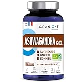 ASHWAGANDHA BIO 1200 MG GRANIONS 30 Jours - Régulation du Cortisol - Ashwagandha KSM-66 - Anti Stress Adulte, Sommeil Adulte - Cortisol Perte de Poids - 60 comprimés - Fabriqué en France