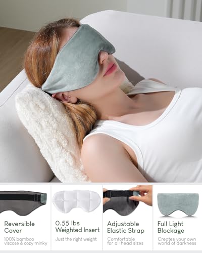 Sivio Weighted Eye Mask for Sleeping, Cooling & Cozy Reversible Blackout Sleep Mask for Women & Men, Microwave Freezable Heavy Blindfold for Migraine, Travel, Meditation, 0.55lbs, Grey - Image 3