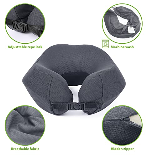 Bitmore 100% Memory Foam Travel Neck Pillow For Airplane/Car/Office&Home Rest Use, 360-Degree Support Backed By Sleep Science, Midnight Portable Plane Accessories (Grey) #TOP3