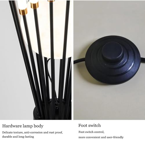 Lámpara de pie negra regulable de 165 cm con interruptor de pie e iluminación LED 7