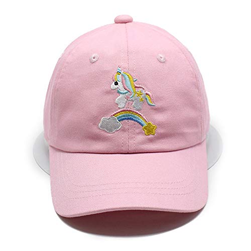 Julerwoo Kids Girls Unicorn Baseball Cap Pink Cotton Sun Hat For 3-12Y (Rainbow Unicorn) #TOP1