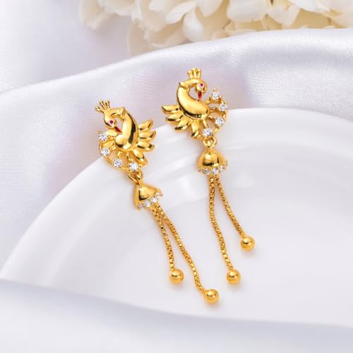 Image of ZAVYA 925 Sterling Silver Cubic Zirconia Circular Gold Plating Earrings | | Gift for Women and Girls | With Certificate of Authenticity and 925 Hallmark