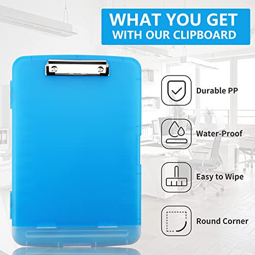 Clipboard With Storage, Side Open Nursing Clipboard Foldable Storage, Plastic Clipboard With Low Profile Clip, Waterproof Nursing Clipboards For Writing Drawing Clip Board - Transparent Blue #TOP6