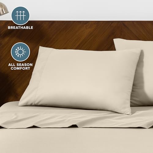 Image of Bare Home Microfiber Pillow Cases - King 20x40 - Cooling Pillowcases - Double Brushed - Easy Care - Envelope Closure (King Pillowcase Set of 2, Sand)