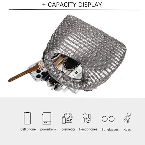 Image of JINMANXUE Fashion Mini Handbag For Women, Woven Tote Bucket Composite Bag Knitting Chain Bags, Crossbody Shoulder Purses