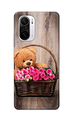 Image of PRINTFIDAA Roses and Teddy Bear in The Wicker Hard Back Cover for Redmi K40 / K40 Pro / K40 Pro+ Back Cover -(P6) KAT1004