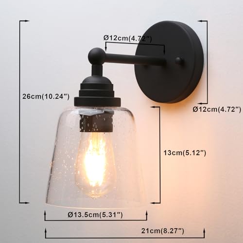 Yosoan 1-Light Indoor Modern Bathroom Wall Sconce, Vintage Industrial Single Fixture Hardwired With 5.31''Raindrop Bubble Funnel Glass Shade Lamp For Kitchen Living Room Bedroom Hallway Study thumb #1
