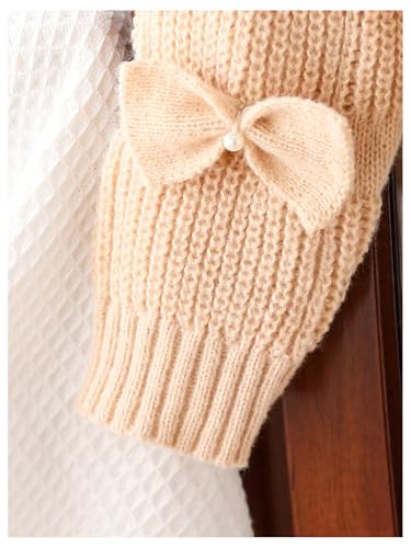Image of SHENHE Girl's Bow Sweater Pullover Crewneck Long Sleeve Knitted Cute Sweater Jumper Top Apricot 10 Years