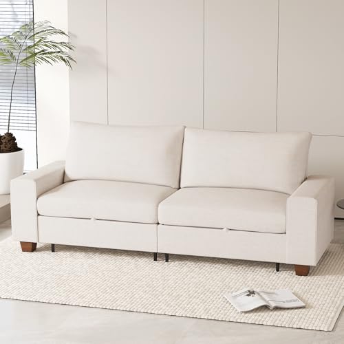 Image of Couchus 88 inch Upholstered Sofa Couch with Seats Storage, Chenille Fabric Sofa for Living Room, Office, Apart W /Deep Seat, Wide Arms, Side Pockets,Removable Cover (Beige)