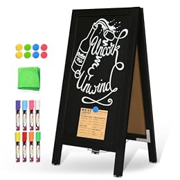 DOLLAR BOSS 40"x20" Solid Wood Double-Sided A-Frame Chalkboard Sign, Black