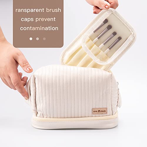 Abiudeng Makeup Bag,Travel Bag,Cosmetic Bag With Handles,Double Layer Cosmetic Bag,Portable Waterproof Women's Travel Makeup Bag Organizer, Toiletry Bag-White #TOP5