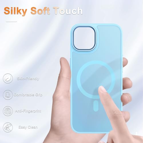 Image of YENAPOON for iPhone 15 Plus Case, Matte Magnetic Phone Case, Light Blue | Fit for Magsafe, Screen Protector Included, Translucent Frosted Slim Shockproof Protective Cover