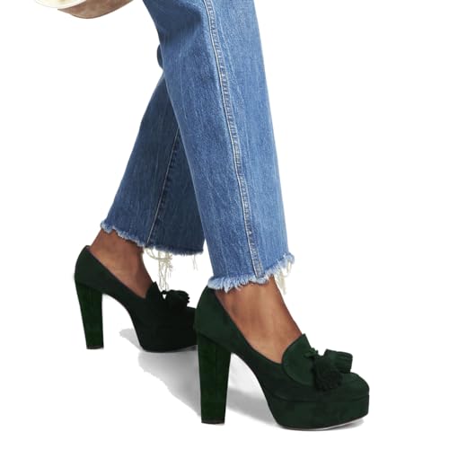 Image of SHODENSE Women Vintage Chunky Platform Loafers Pumps Tassel Round Closed Toe Slip On Suede Block High Heel Dress Loafer Shoes Buckle Strap Oxford Loafers Fringe Pump Dressy Chic Sexy Y2k 4-11 M US