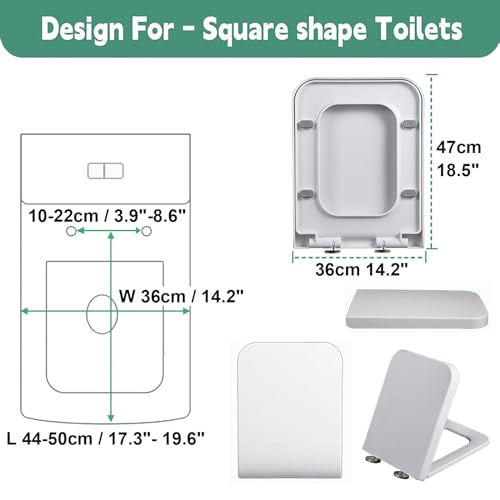 Abattant WC carré à fermeture douce et mécanisme de dégagement rapide - 4