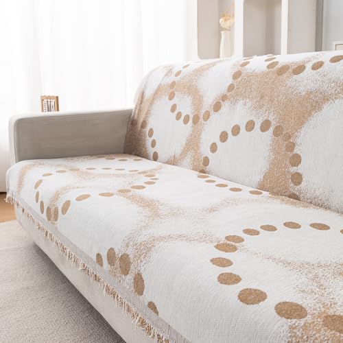 Image of HOKIPO Serene Abode Sofa Cover 3 Seater, 180x175 cm, Latte Dotted Wave