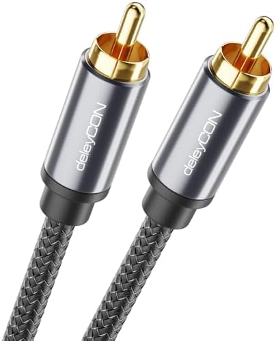 deleyCON 10m Subwoofer Kabel Cinch RCA Koaxialkabel Nylon - Schwarz | Für Subwoofer, AV-Receiver, HiFi-Verstärker, HiFi-Anlagen, Soundbars und aktive Lautsprecher