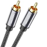 deleyCON Câble Subwoofer 15m   Câble Coaxial RCA Cinch   pour Subwoofers, Récepteurs AV, Amplificateurs Hi Fi, Systèmes Hi Fi, Barres de son, haut Parleurs Actifs   Nylon noir