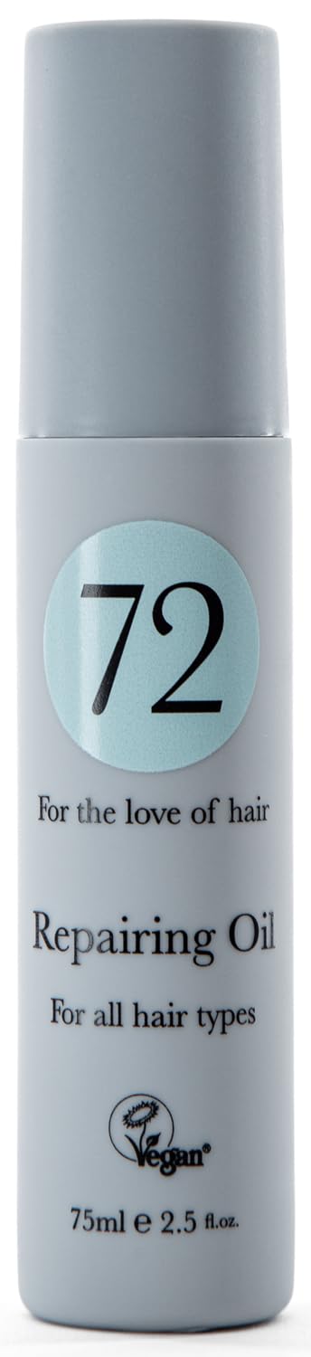 72 Hair Vegan Repair Oil, Organic Serum Protection Treatment for Dry Damaged Frizzy Hair, Cruelty Free, 75ml