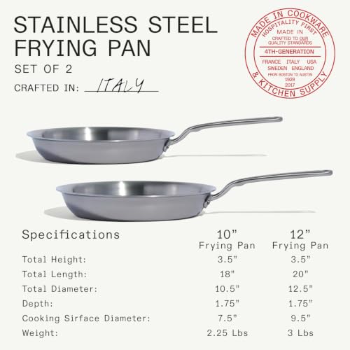 Image of Made In Cookware - 2-Piece Stainless Clad Frying Pan Set - 5-Ply Stainless Clad with Stay-Cool Handle - Professional Cookware - Crafted in Italy - Induction Compatible