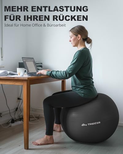 Trideer Dicker Gymnastikball Schwangerschaft, Pezziball, Anti-Burst Pilates Ball, 45-85 cm Sitzball Büro für Balance, Yoga als Fitness Kleingeräte und Balance Stuhl im Gym-Home-Büro