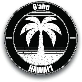 Oahu Hawai'i Vinyl Decal Sticker Vacation Explore Memory Souvenir Waterproof 2 Pack 3 Inch Round Premium Quality Vinyl UV Protective Laminate PD1814
