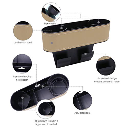Car Seat Organizer Cup Drink Holders,Multifunctional Gap Filler Storage Box,Insert Organization Helps Reduce Distracted Driving&Holds Phone Mount Mug Bottle Cellphones Coasters Wallet Cards (Beige) #TOP1